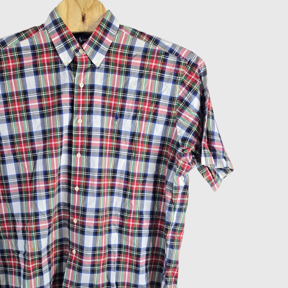 Polo Ralph Lauren Mens XL Short Sleeve Plaid Button Down Shirt Multi Color Pony